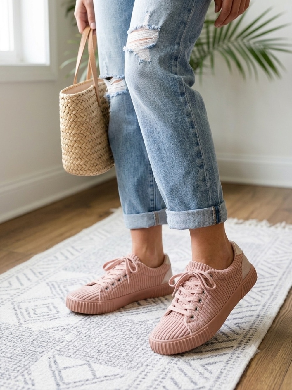 Splendid Ribbed Corduroy Lace-Up Sneakers in Blush Pink